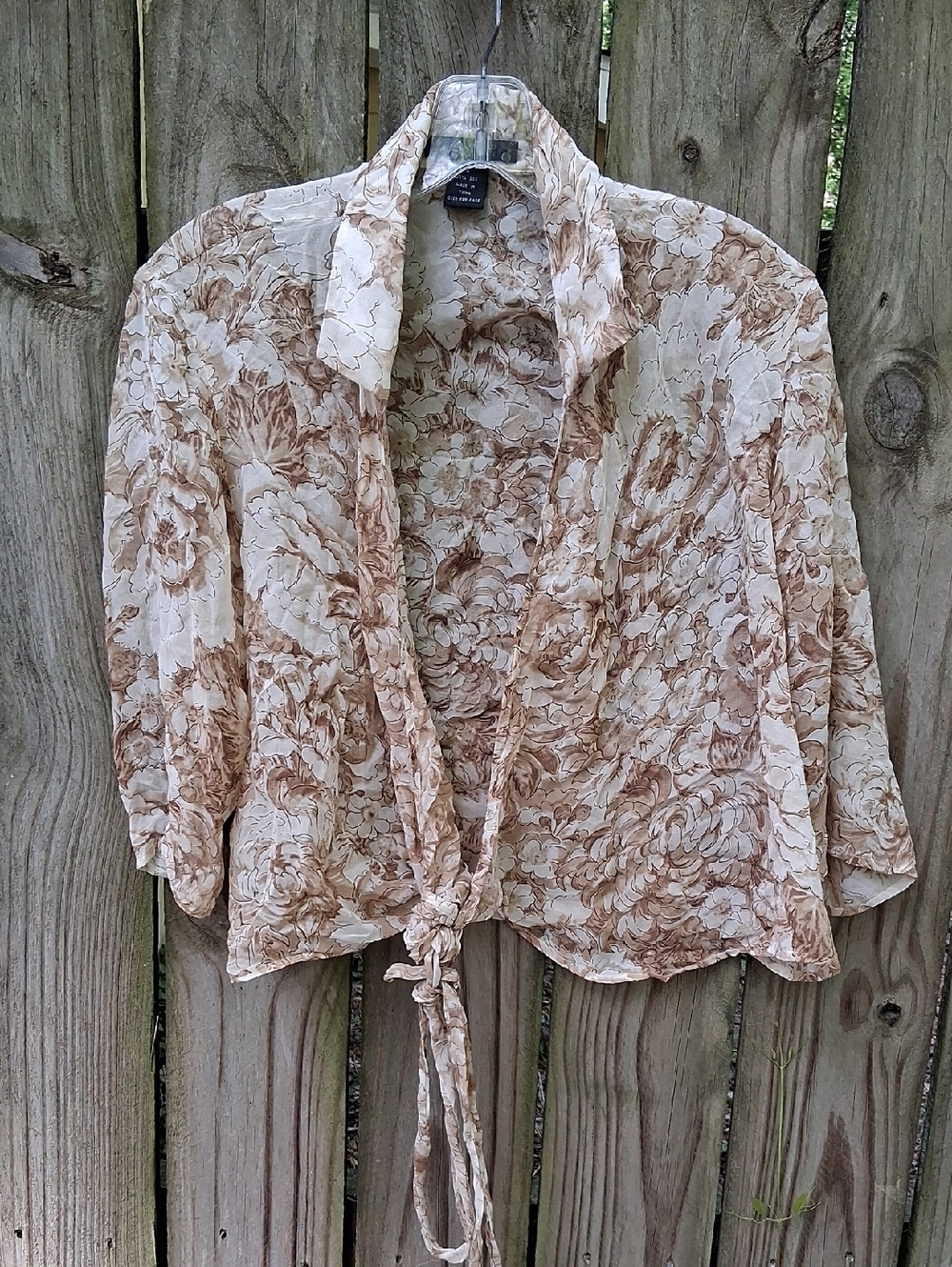 The Limited Beige Floral Tie-Front Blouse-100% silk